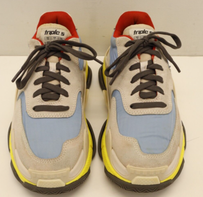 Balenciaga Triple S V2 Blue Yellow Suede Nylon Speed Flat Trainer