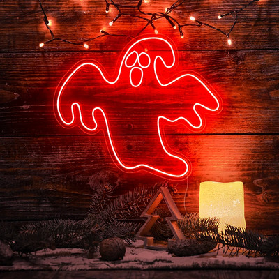 32''x27.6'' Red Ghost Halloween Flex LED Neon Sign Night Light Party Décor Gift