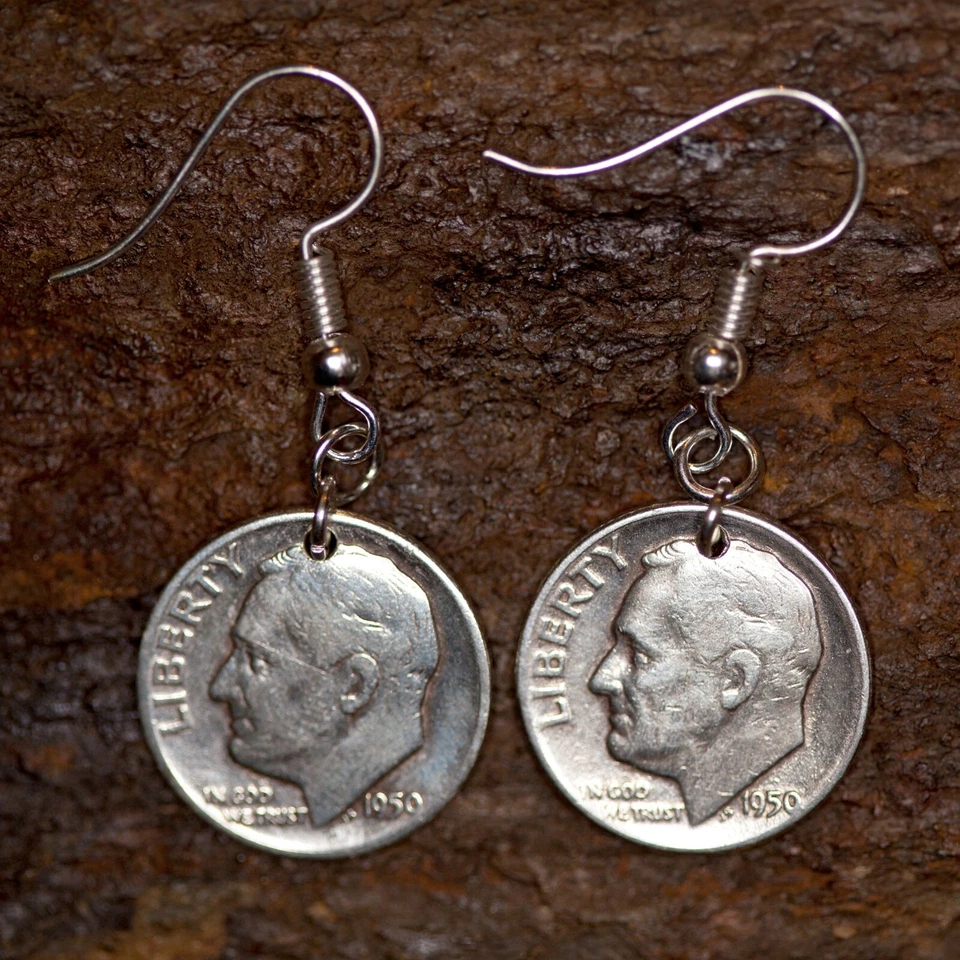 Custom Date Dime Earrings 25th 30th 35th 40th 45th 50th 55th 60th 65th bday - Image 3 of 4