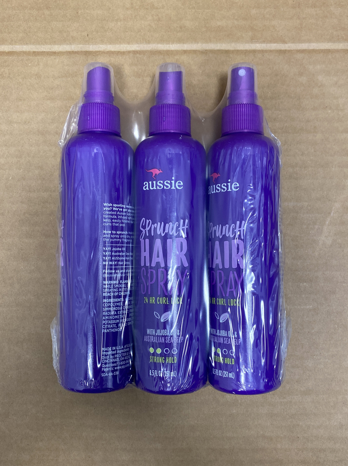 3 PACK Aussie Sprunch NonAerosol Hairspray, Strong Hold, 8.5 fl oz