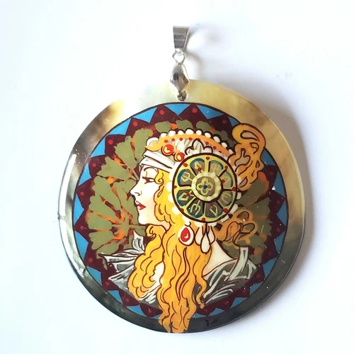 Unique Hand Painted Pendant Inspired by Mucha The Blond Art Nouveau Jewelry