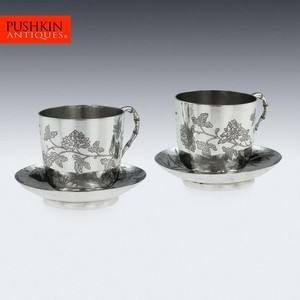 ANTIQUE 19thC CHINESE EXPORT SOLID SILVER TEA CUPS, YANG QING HE c.1880