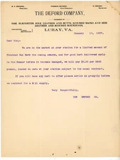 1907 The DeFord Company Luray VA Tannery Letter Chestnut Oak Bark Purchase Offer