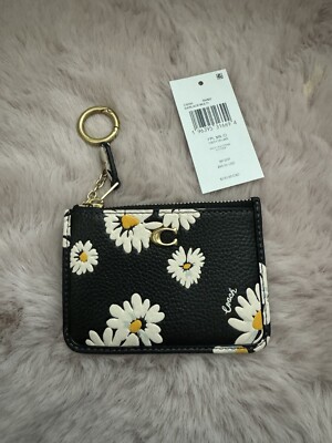 NWT Coach Mini Skinny ID Card Case in Floral DAISY Print Black