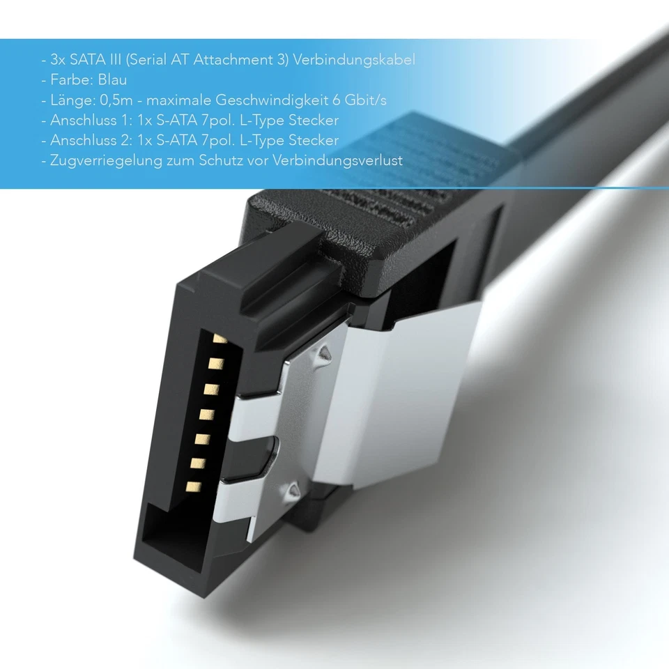 0,5m SATA-3 Kabel Schwarz S-ATA 6 Gb/s High Speed SSD HDD 90° Winkel Datenkabel - Bild 3 von 4
