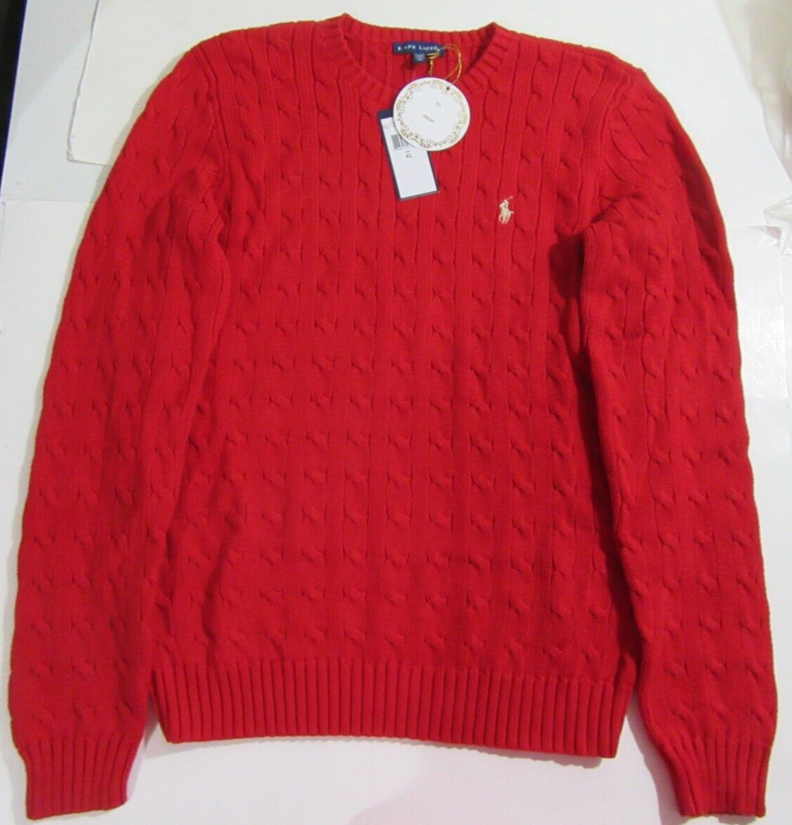 Ralph Lauren Women’s Cable Knit Sweater XL X Large Red w G Pony NWT NEW