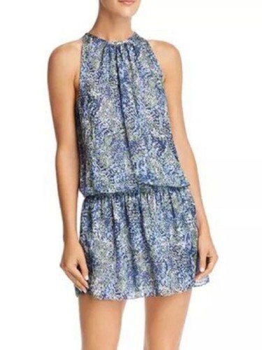 Ramy Brook Silk Halter Neck printed Sleeveless Snocked Waist Mini Dress