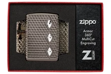 Genuine Brand New 24 ZIPPO Lighter MAGNIFIENT CARVED BLACK ICE ARMOR & CRYSTALS