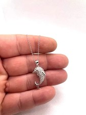 14K White Gold Plated Dolphin Pendant Necklace 2 Ct Round Cut Simulated Diamond