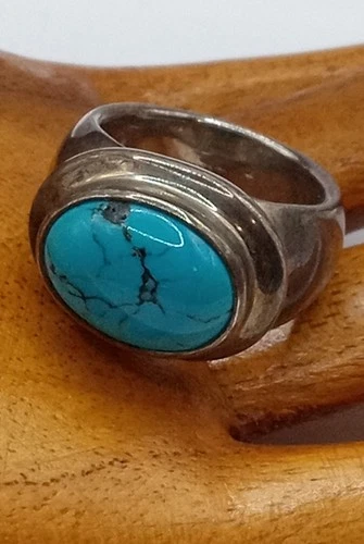 Vintage Sterling 925 Natural Turquoise Ring Size 8.75 ESPO SIG Joseph Esposito