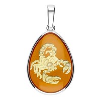 Cavill AnhäNger 3,25Ct Bernstein Tropfen 925 Silber Skorpion Schmuck