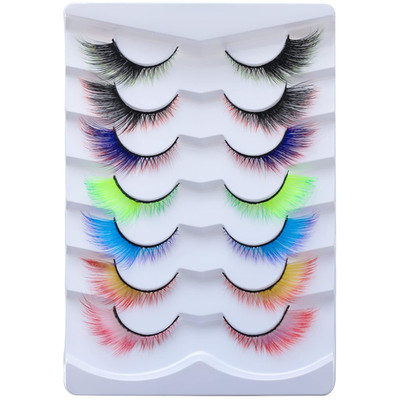 7 Pairs Angel Colored Lashes Fluffy Wispy Winged False Eyelashes Halloween Cospl