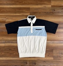 VTG Alan Stuart Polo Shirt Banded Waist Men's Medium White Blue Abstract Pattern