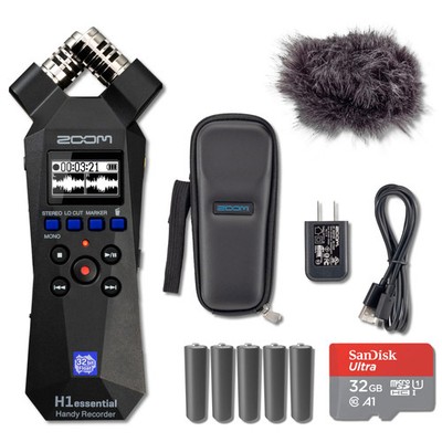 Zoom H1essential 2-Track 32-Bit Float Portable Audio Recorder with Zoom APH-1e
