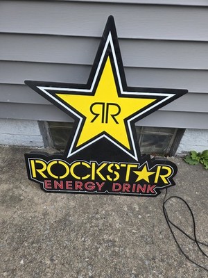 Rockstar Energy Drink LED Lighted Wall Sign Store Display Bar 
