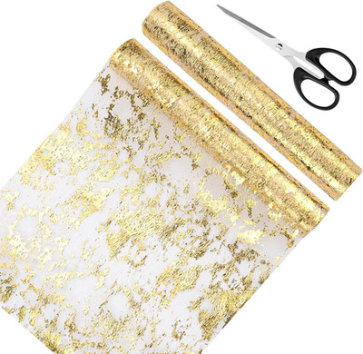Gold Rolle 2 Stück Dekostoff Gold Tischdeko 10Mx28CM Polyester  Glitzer Tüll für