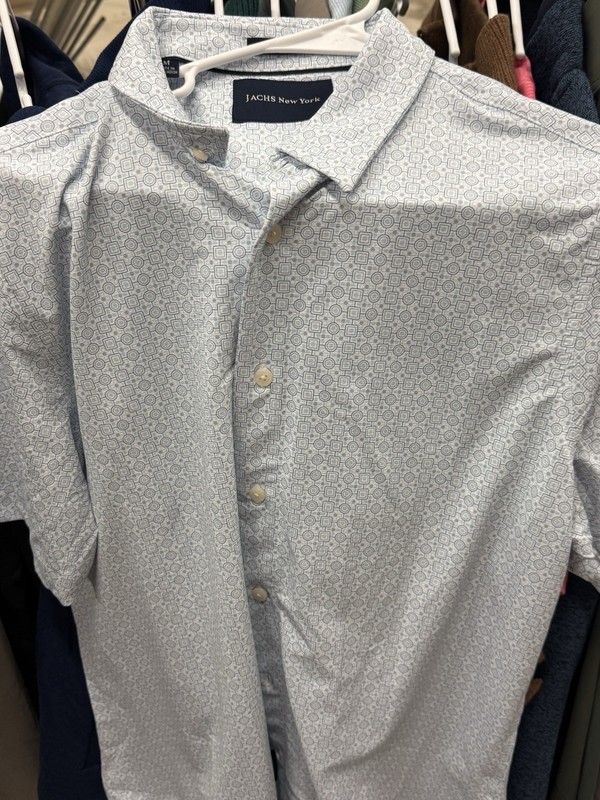 JACHS New York Men's M Blue/White Geometric Long Sleeve Point Collar Button-Up