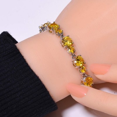 Yellow Sapphire Simulated Gemstone 925 Sterling Silver Tennis Bracelet 8.99'' B49