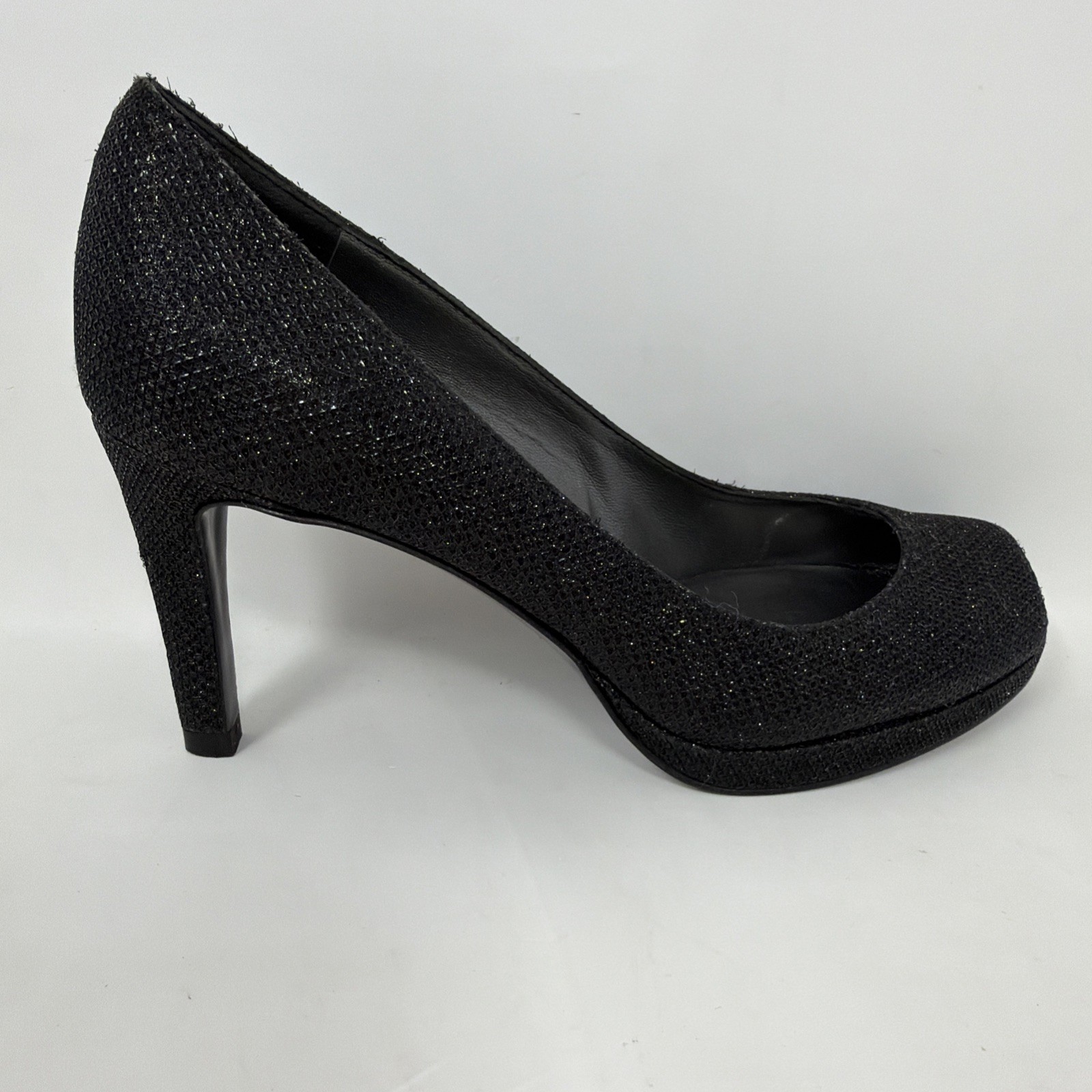 Stuart Weitzman Black Textured Open Peep Toe Heel… - image 9