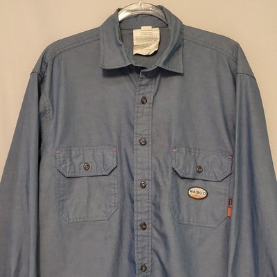Rasco FR Chambray Cat 2 Double Chest Pocket Workwear Shirt Flame Resistant Sz L 