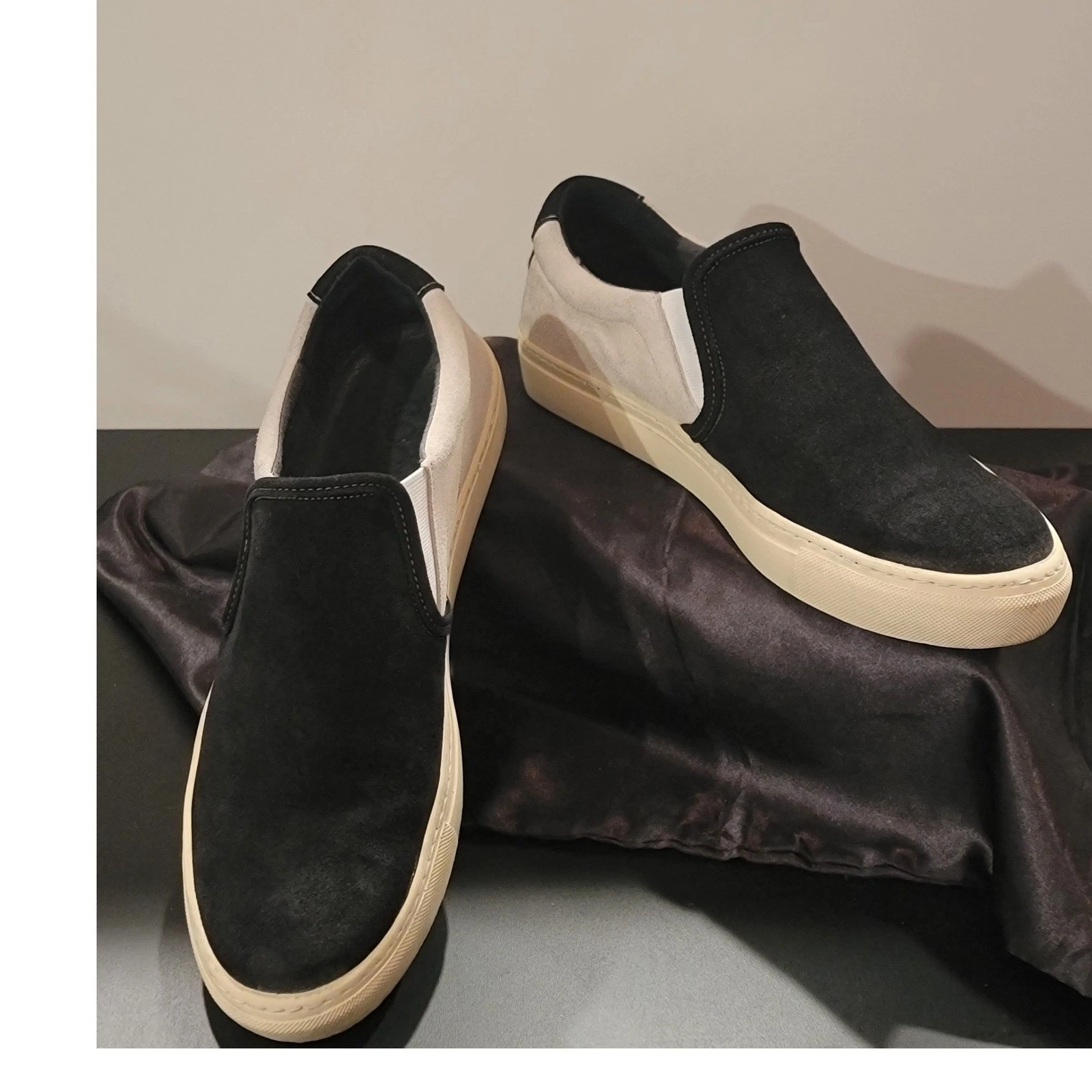 Rogue State Mens Suede Slip On Sneakers Black Grey Colorblock Sz 12
