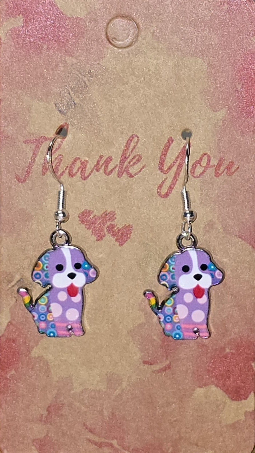 Dangle .925 Sterling Silver Purple Puppy Earrings