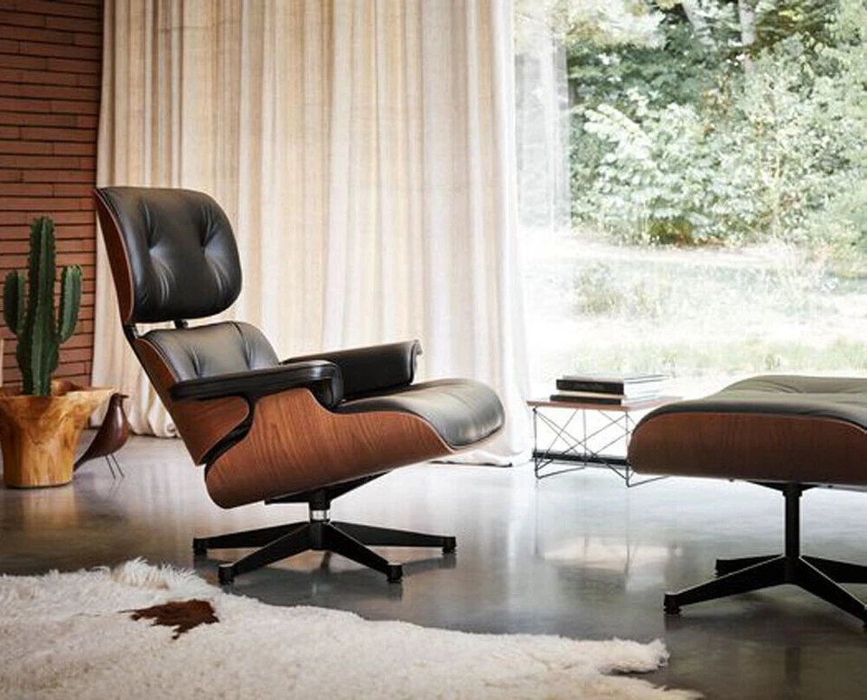 Pro Tall Eams Lounge Chair mit Ottoman Fußhocker Echter Leder Sessel Relaxsessel - Bild 4 von 4