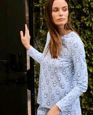 Lake Pajama Top Blue Floral 100 Pima Cotton Long Sleeve Medium