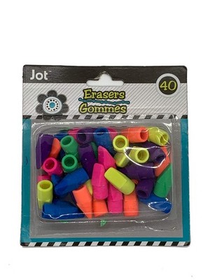40 PCS Wedge Pencil Top Erasers in Pink Orange Yellow Green and Blue
