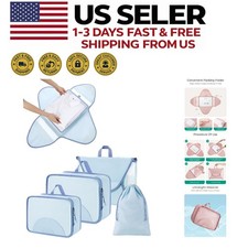 Foldable Sky Blue Travel Packing Cubes - 4 Piece Set for Organizing Suitcases
