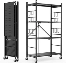 Himix Storage Shelves with 20 Hooks, 4-Tier Foldable Shelves for Storage, Fol...