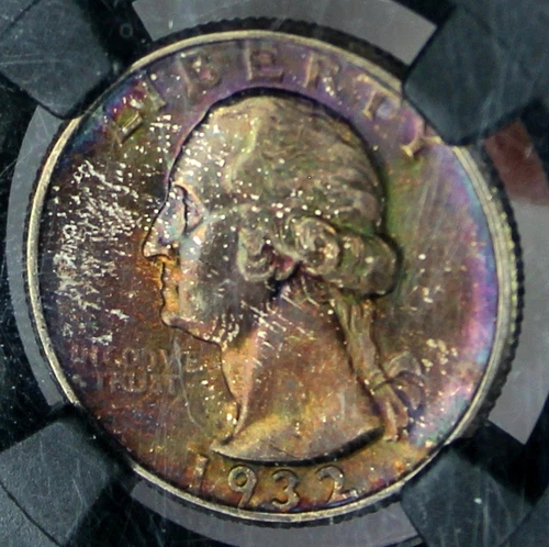 Purple Toned 1932 Washington Quarter NGC MS64 Silver 25c Coin Rainbow Color