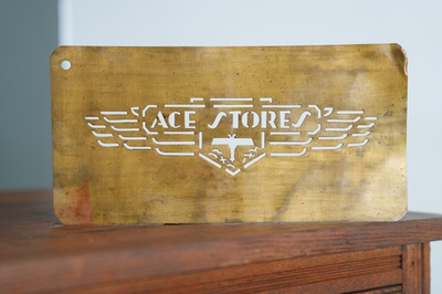 #ad #ad Vintage Antique ACE HARDWARE Store Brass Stencil Airplane Logo Tool Sign Chicago $349.99