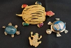 Vintage Figural Turtle & Frog Brooch Pin Costume Jewelry Lot Jelly Belly Abalone