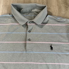 Polo Ralph Lauren Polo Shirt Mens XL Classic Fit Gray Striped Performance Golf
