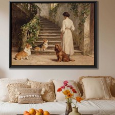 Corgi Oil Painting Dog Canvas Print Wall Art Vintage Dog Artwork Home Decor