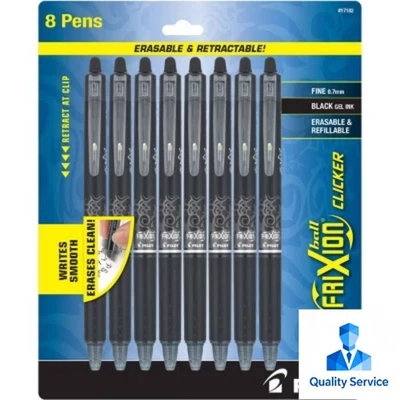 Pilot 8pk FriXion Clicker Erasable Gel Pens Fine Point 0.7mm Black Ink