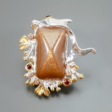 Regalo donna 24 ct + spilla pietra solare naturale argento sterling 925 /NB29127