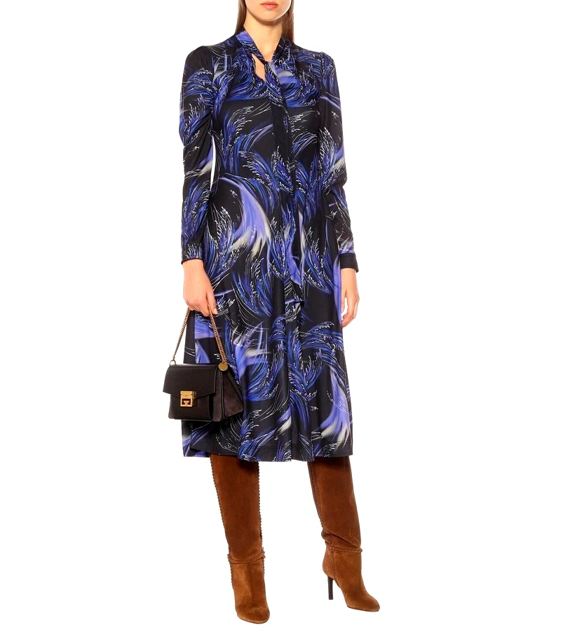Givenchy — Givenchy Wave Fireworks Print Neck Tie Midi Dress Black Blue US  Medium NWOT