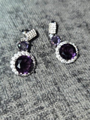 925 Silver 5-Carat purple moissanite Pendant Earrings