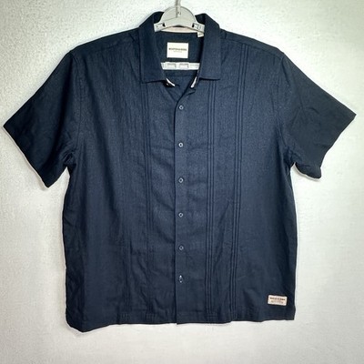 Scotch & Soda Casual Button Up Shirt Mens XL Navy Blue Linen Blend Short Sleeve