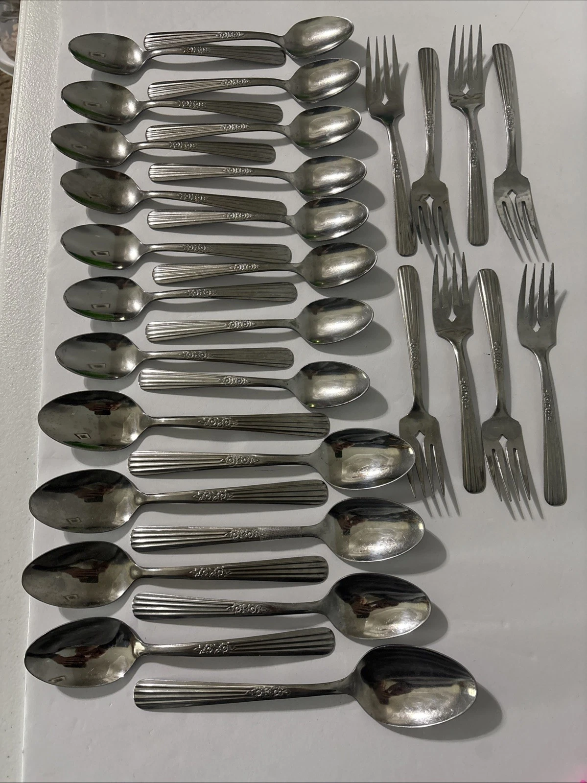 Vintage Oneida Thor FLUTED ROSE Stainless Steel Flatware 31 Pc Lot Spoons Forks