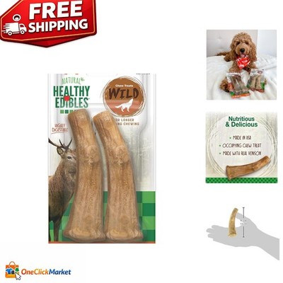 All-Natural Venison Chew Bones for Large Dogs - Long Lasting Dog Treats, 2 Count