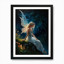 Fairy At Night Art Print Framed Wall Art Poster Canvas Print Picture