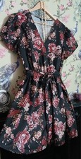 Vintage style black dusky pink & peach floral occasion dress size 16 Shein Curve