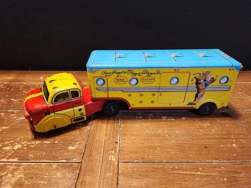 VTG MARX Roy Rogers Tin 15" Travel Truck & Horse Trailer 1950's era Trigger