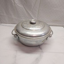 Handcrafted Aluminum pot with lid embossed floral pattern w/handles