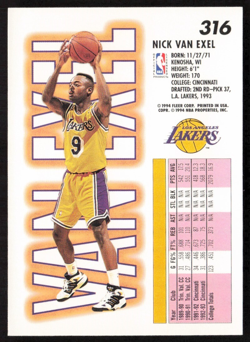 1993-94 Fleer #316 Nick Van Exel Rookie Los Angeles Lakers | eBay