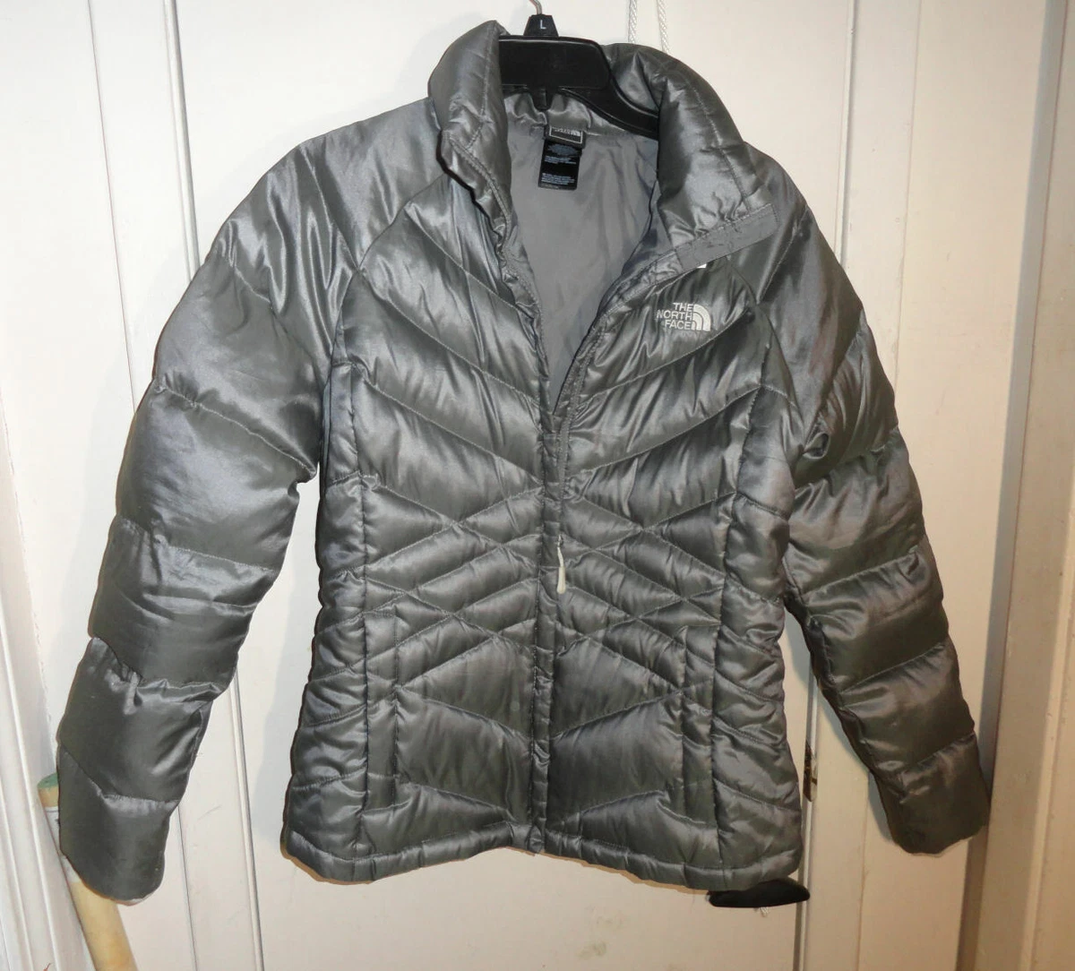 M Womens The North Face 550 Coat Jacket Goose Down Puffer Gray Zip Lined