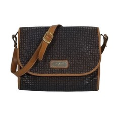 Ted Lapidus Vintage Monogram Embossed Leather Crossbody Shoulder Bag 